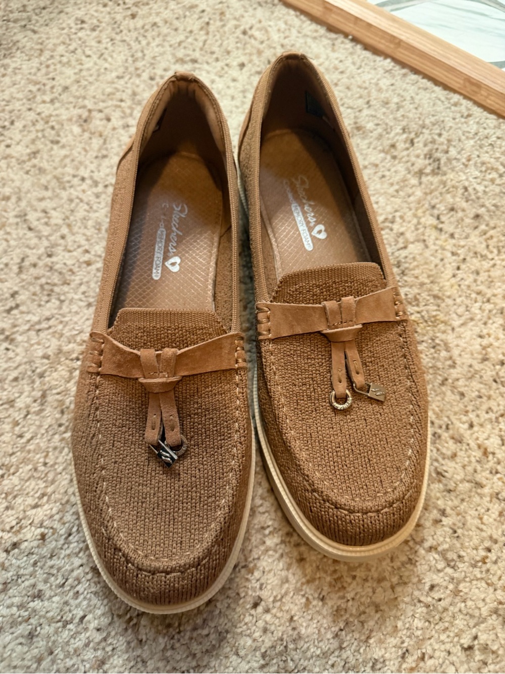 Skechers Slip-On Memory Foam Flats in Brown Knit